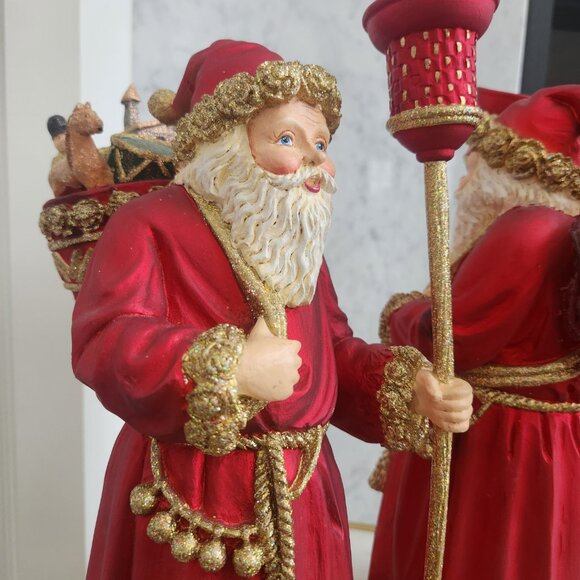 Santa Claus Red W/ Gold Glitter Candlestick Holder Christmas Ornament 12.5"T - Picture 7 of 8